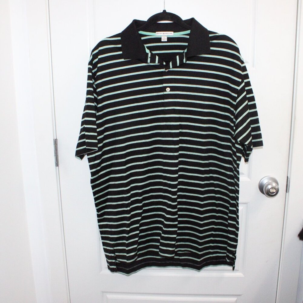 Peter‎ Millar Size Large Green Black Stripe Polo Shirt Collared